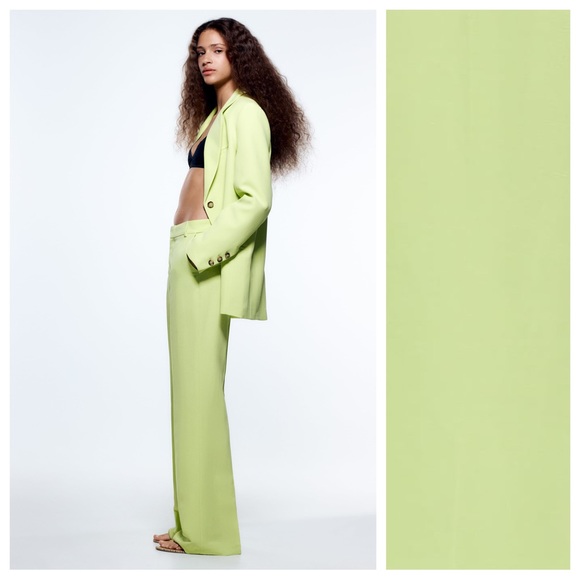 NWT. Zara Light Green Full Length Mid-Rise Pants. Size S, M. - Picture 3 of 11